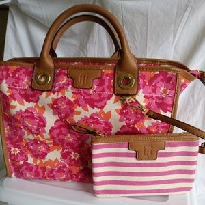 TOMMY HILFIGER CANVAS FLOWERED TOTE